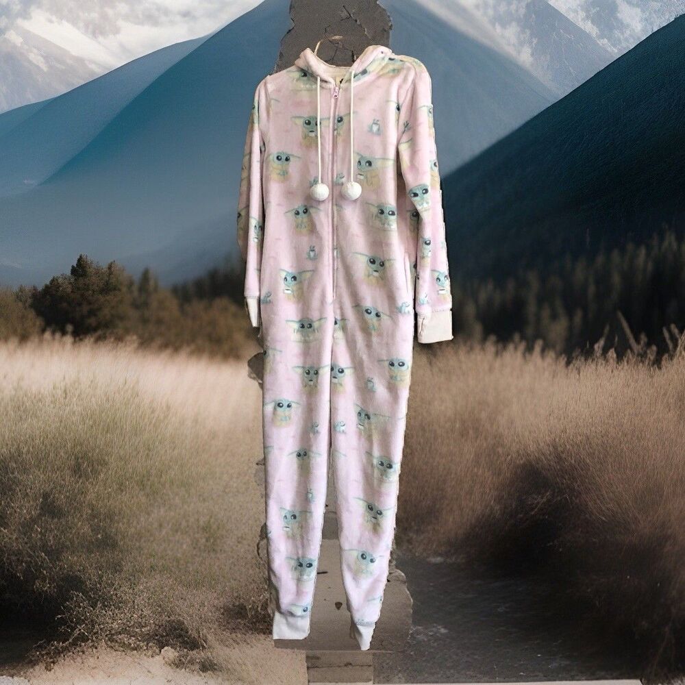 Munki Munki Women's Hooded Pockets One Piece Pajama Star Wars Front Zipper Small